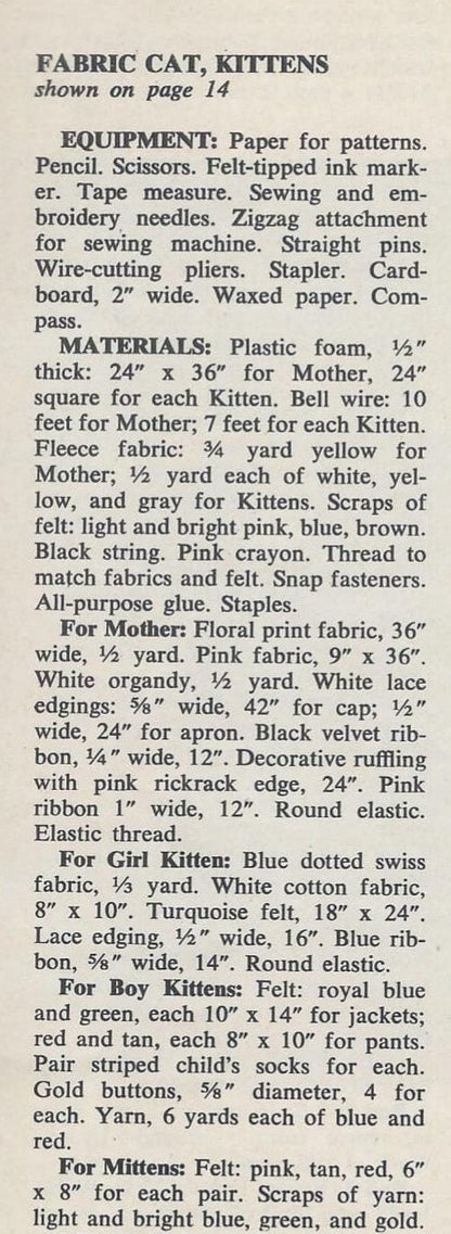 Vintage Sewing Pattern 16" Three Little Kittens Soft Fleece Toy Dolls PDF Instant Digital Download Kitty Cats To Sew Nursery Rhyme Plushies