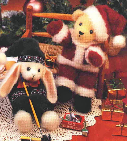 Vintage Sewing Pattern 12" Plush Felt Christmas Animal Dolls PDF Instant Digital Download Sewn Reindeer Bunny Elf Santa Bear Soft Toys