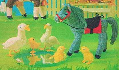 Vintage Knitting Pattern Farm Barnyard Animal Soft Toy Dolls PDF Instant Digital Download Barnyard Amigurumi Cow Horse Rooster Duck Chicken