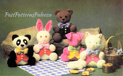 Vintage Sewing Pattern 9" Stuffed Animal Dolls Soft Sculpture Plush Toys Bear Pig Cat Panda Bunny PDF Instant Digital Download Plushies