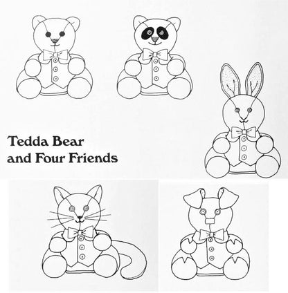 Vintage Sewing Pattern 9" Stuffed Animal Dolls Soft Sculpture Plush Toys Bear Pig Cat Panda Bunny PDF Instant Digital Download Plushies