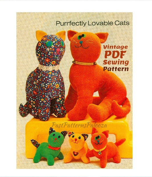 Vintage Sewing Pattern Kitty Cat Family Ginger Joe Calico Carrie Triplet Sock Kittens Soft Fabric Toy Dolls PDF Instant Digital Download
