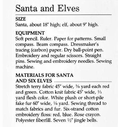 Vintage Christmas Sewing Pattern 18" Plush Santa Reindeer 9" Elves Soft Stuffed Toy Dolls PDF Instant Digital Download Sewn Holiday Softies