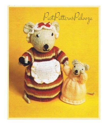 Vintage Knitting Pattern Cute Bedtime Mice Soft Toy Amigurumi Dolls PDF Instant Digital Download Knitted Mother & Daughter Mouse DK