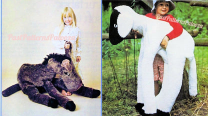 Vintage Sewing Pattern 36" Giant Lamb and Donkey Stuffed Animals Fur Fabric Soft Toys PDF Instant Digital Download Sewn Jumbo Farm Dolls