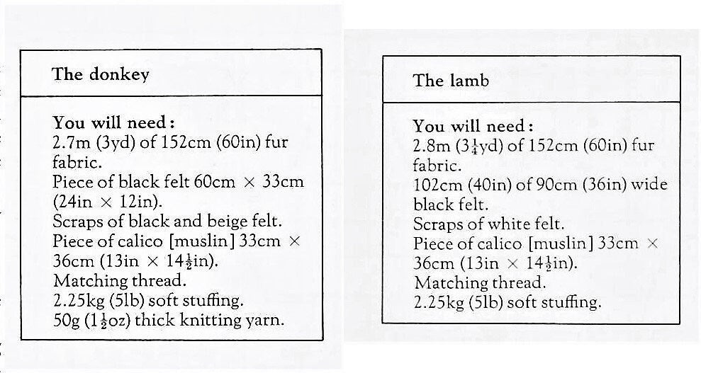 Vintage Sewing Pattern 36" Giant Lamb and Donkey Stuffed Animals Fur Fabric Soft Toys PDF Instant Digital Download Sewn Jumbo Farm Dolls
