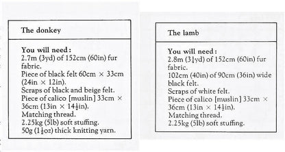 Vintage Sewing Pattern 36" Giant Lamb and Donkey Stuffed Animals Fur Fabric Soft Toys PDF Instant Digital Download Sewn Jumbo Farm Dolls