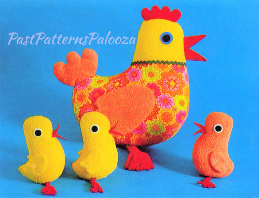 Vintage Sewing Pattern 12" Henrietta Hen and Her 5" Chicks Soft Fabric Toy Dolls PDF Instant Digital Download Cute Retro Chicken Family