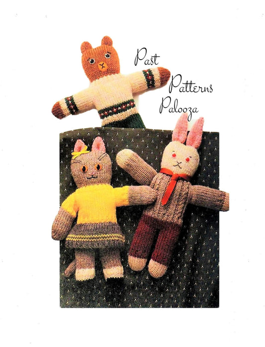 Vintage Knitting Pattern 10" Well Dressed Animal Soft Toy Dolls PDF Instant Digital Download Teddy Bear Bunny Rabbit Kitty Cat 5 Ply