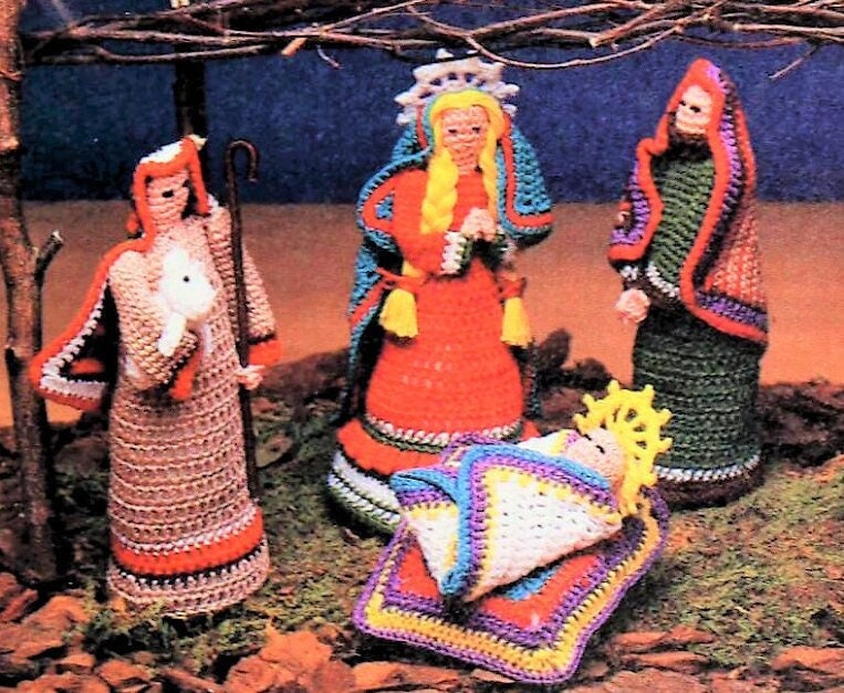 Vintage Crochet Pattern 6" Folk Art Christmas Nativity Set Soft Amigurumi Dolls PDF Instant Digital Download Six Figure Creche Cotton Thread