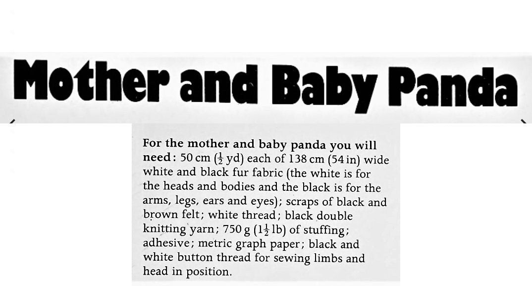 Vintage Sewing Pattern 13" 8" Panda Bears Soft Toy Dolls Plush Faux Fur Fabric Mama and Baby PDF Instant Digital Download Stuffed Animals