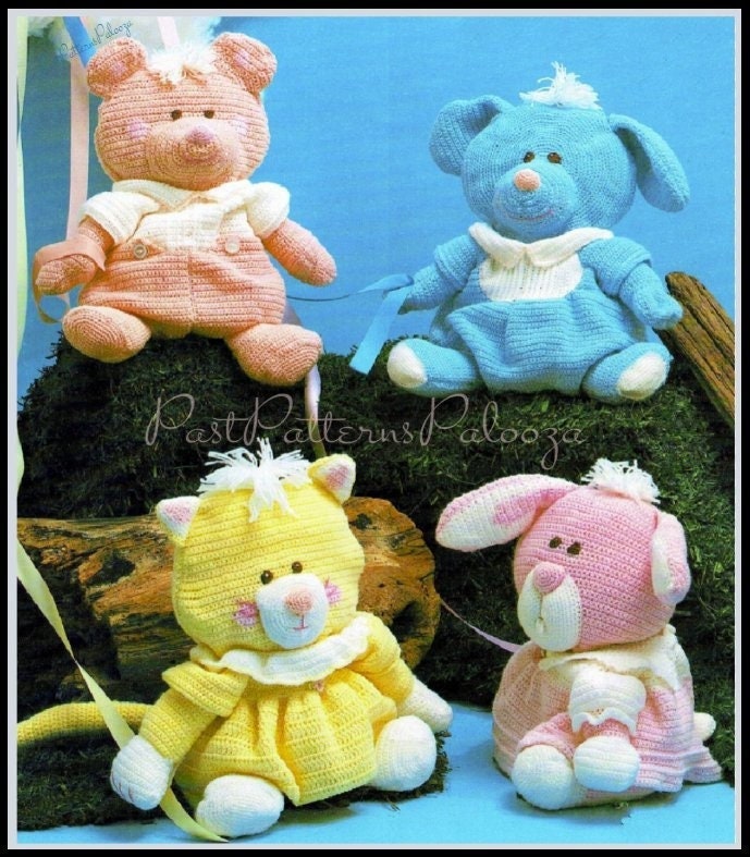Vintage Crochet Pattern The Puffalumps Bunny Puppy Kitten Bear Amigurumi Dolls PDF Instant Digital Download Retro 1980s Soft Toys 3 Ply
