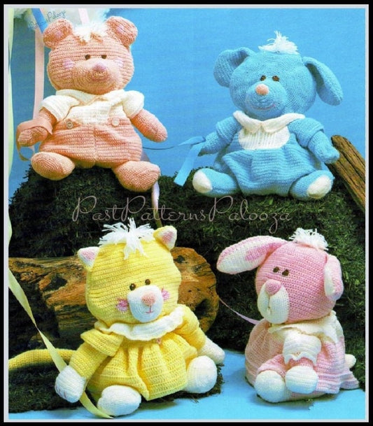 Vintage Crochet Pattern The Puffalumps Bunny Puppy Kitten Bear Amigurumi Dolls PDF Instant Digital Download Retro 1980s Soft Toys 3 Ply