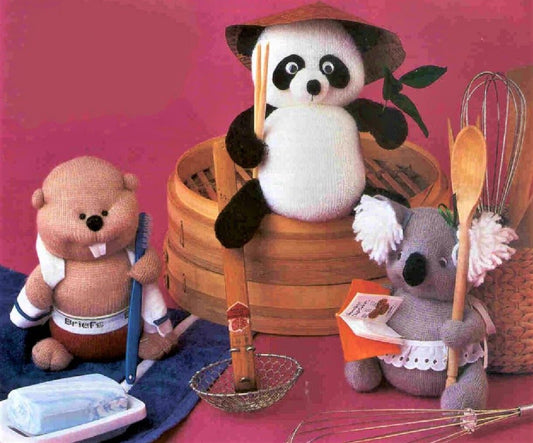 Vintage Sewing Pattern Cute Animal Sock Dolls PDF Instant Digital Download 16 Soft Toy Critters Panda Koala Frog Raccoon Duck Pig