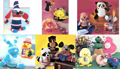 Vintage Sewing Pattern Cute Animal Sock Dolls PDF Instant Digital Download 16 Soft Toy Critters Panda Koala Frog Raccoon Duck Pig