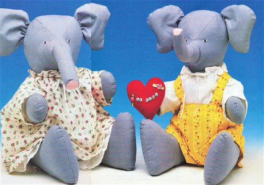 Vintage Sewing Pattern 18" Fabric Boy Girl Stuffed Elephant Dolls and Clothing Soft Toys PDF Instant Digital Download Buttoned Joints
