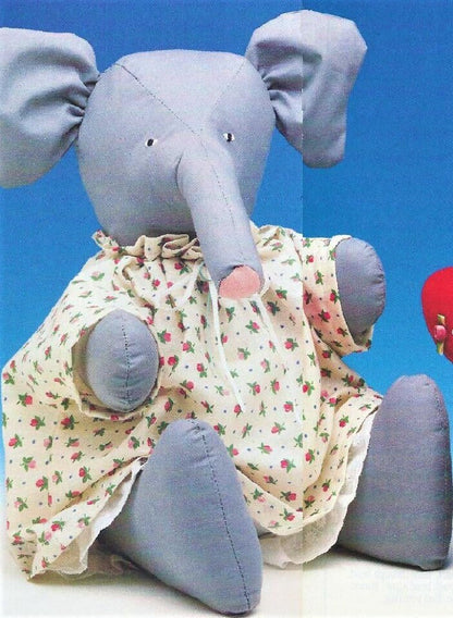 Vintage Sewing Pattern 18" Fabric Boy Girl Stuffed Elephant Dolls and Clothing Soft Toys PDF Instant Digital Download Buttoned Joints