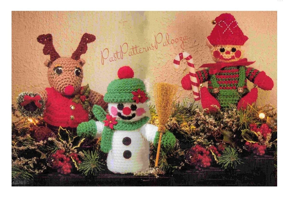 Vintage Crochet Pattern 7" Christmas Reindeer Snowman Elf Soft Toy Dolls PDF Instant Digital Download Plush Holiday Amigurumi 5 Ply