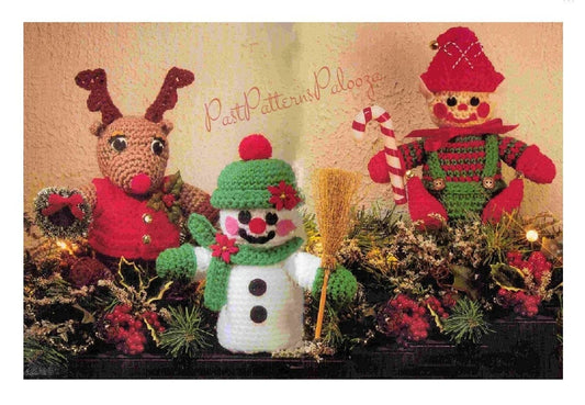 Vintage Crochet Pattern 7" Christmas Reindeer Snowman Elf Soft Toy Dolls PDF Instant Digital Download Plush Holiday Amigurumi 5 Ply