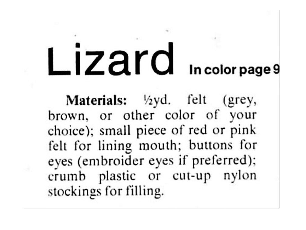 Vintage Sewing Pattern 17" Frilled Neck Lizard Felt Fabric Soft Sculpture Toy Doll PDF Instant Digital Download Sewn Australian Reptile