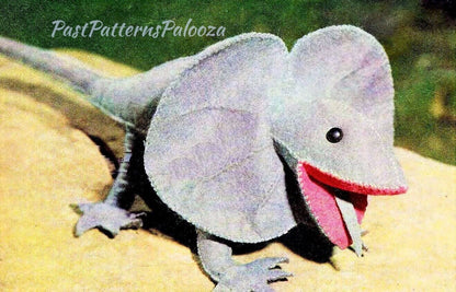 Vintage Sewing Pattern 17" Frilled Neck Lizard Felt Fabric Soft Sculpture Toy Doll PDF Instant Digital Download Sewn Australian Reptile