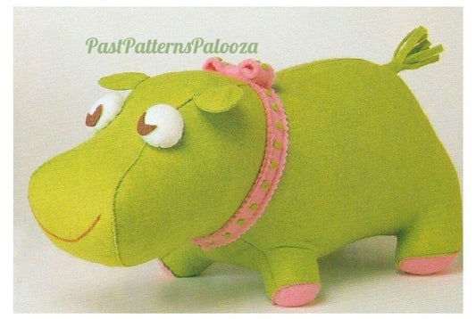 Vintage Sewing Pattern 16" Retro Felt Fabric Hippo Soft Sculpture Plush Toy PDF Instant Digital Download Kitsch Kawaii Hippopotamus Doll