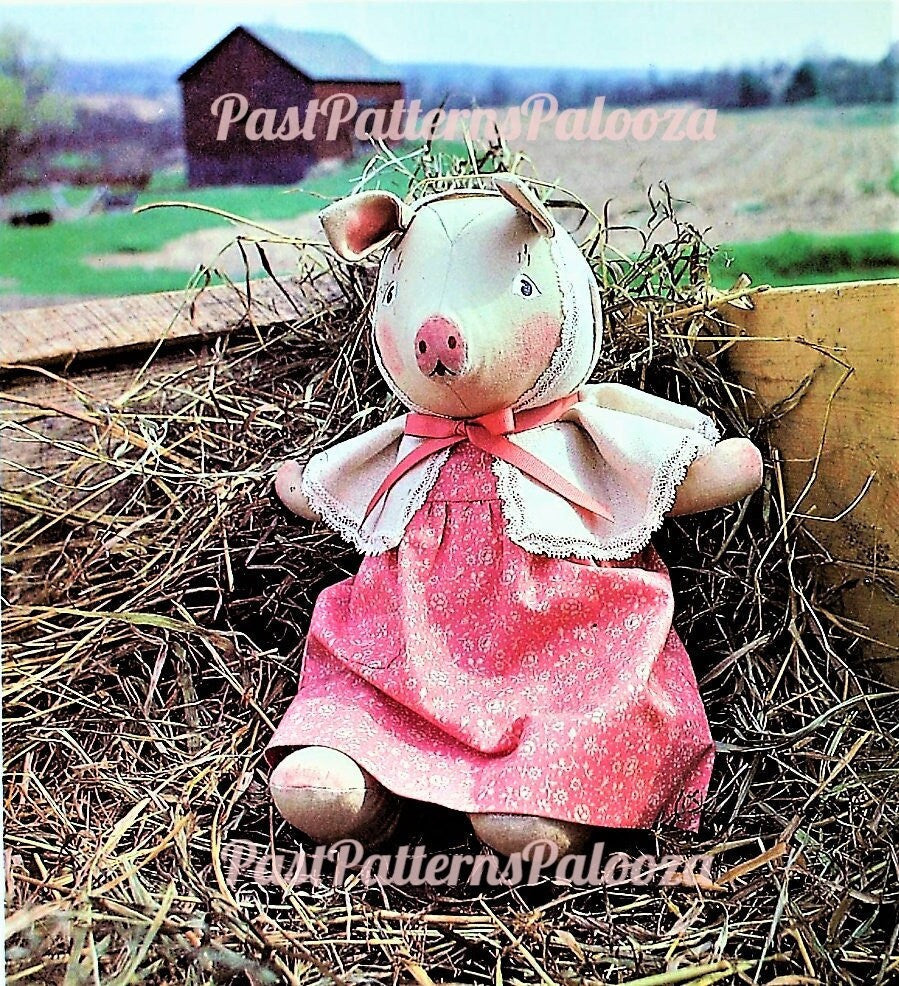 Vintage Sewing Pattern 30" Miss Lillian Pig Soft Toy Doll Cotton Fabric PDF Instant Digital Download Victorian Era Country Pig
