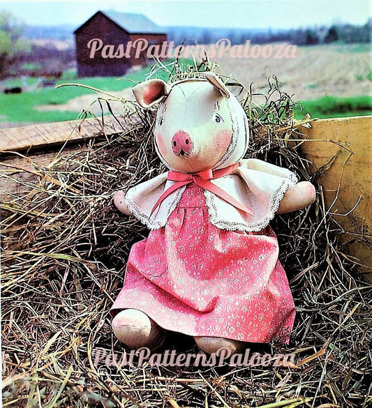 Vintage Sewing Pattern 30" Miss Lillian Pig Soft Toy Doll Cotton Fabric PDF Instant Digital Download Victorian Era Country Pig