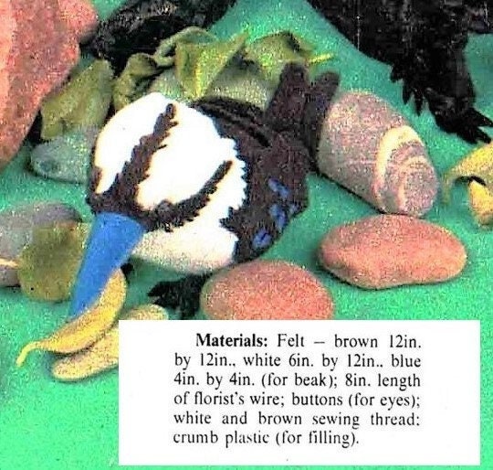 Vintage Sewing Pattern 12" Kookaburra Bird Felt Fabric Soft Sculpture Toy Doll PDF Instant Digital Download Sewn Plush Australian Animal
