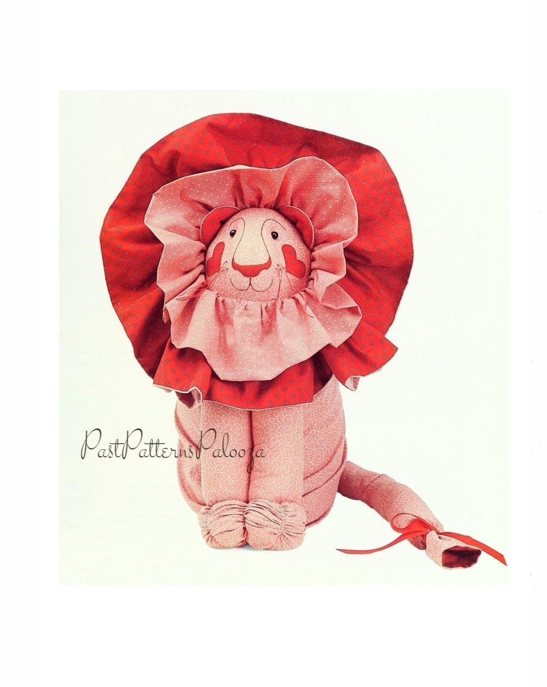 Vintage Sewing Pattern 24" Cute Lion Soft Toy Doll or Pajama Bag Ruffle Mane Heart Cheeks PDF Instant Digital Download