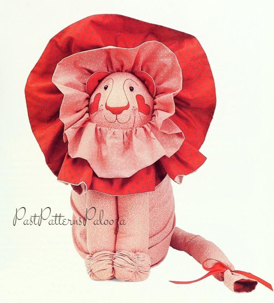 Vintage Sewing Pattern 24" Cute Lion Soft Toy Doll or Pajama Bag Ruffle Mane Heart Cheeks PDF Instant Digital Download