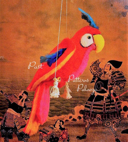 Vintage Sewing Pattern 24" Macaw Parrot Faux Fur Fabric Soft Sculpture Plush Toy PDF Instant Digital Download Tropical Bird Doll on Perch