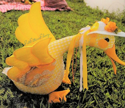 Vintage Sewing Pattern 24" Gingham Fabric Country Goose Soft Sculpture Doll PDF Instant Digital Download Soft Quilted Applique Toy