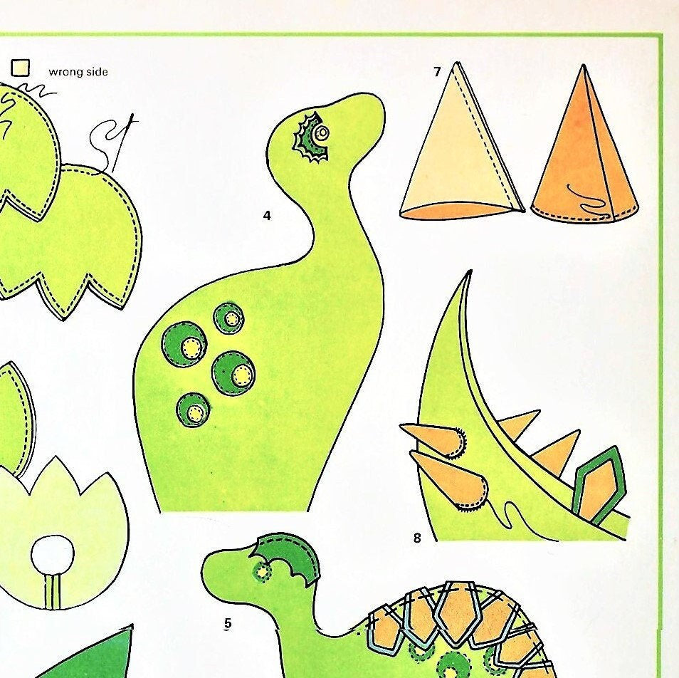 Vintage Sewing Pattern 48" Large Felt Fabric Stegosaurus Dinosaur Soft Sculpture Toy Doll PDF Instant Digital Download 4 Foot Dino or Dragon