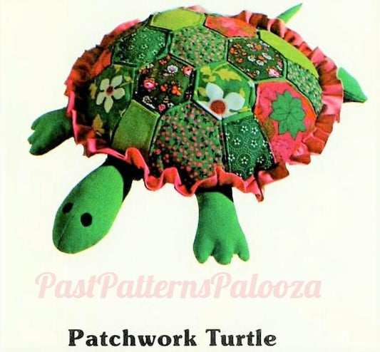 Vintage Sewing Pattern 20" Mosaic Patchwork Fabric Turtle Tortoise Soft Sculpture Doll PDF Instant Digital Download Stuffed Soft Toy