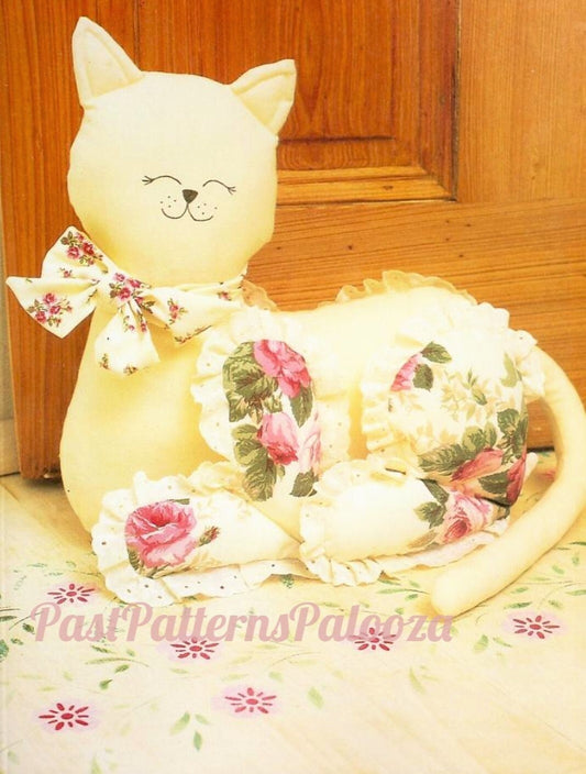Vintage Sewing Pattern 15" Calico Rose Kitty Sitting Pretty Cat Pillow Doll PDF Instant Digital Download Sewn Soft Cat Pillow or Doorstop