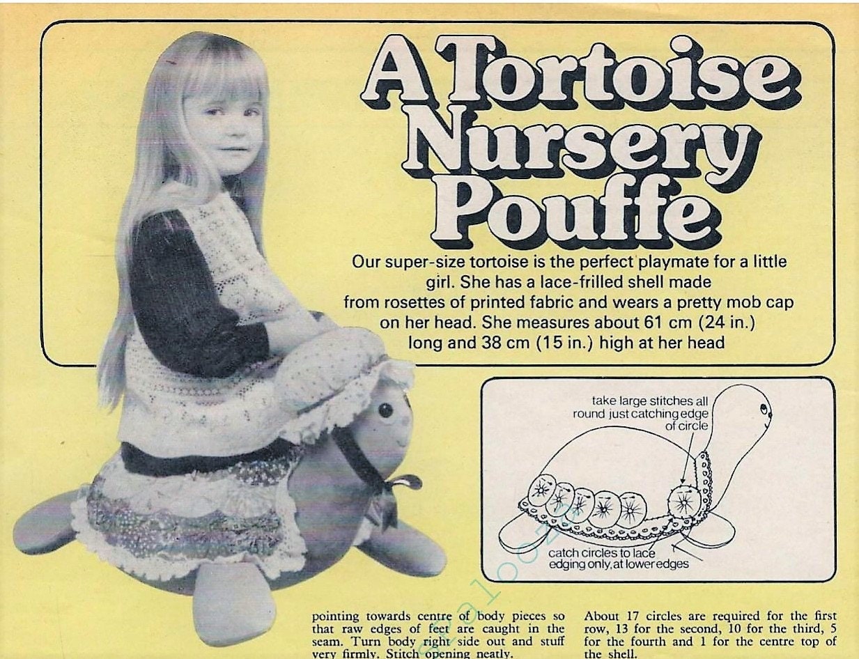 Vintage Sewing Pattern Large 24" Soft Sculpture Turtle Soft Toy Doll or Play Cushion PDF Instant Digital Download Fabric Mrs Tortoise Pillow