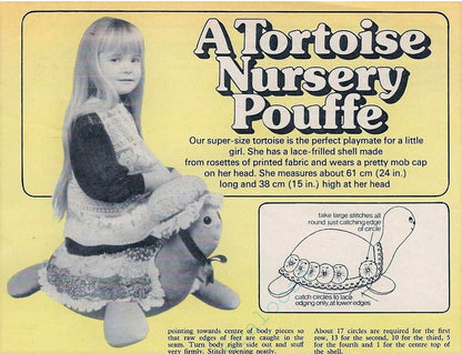 Vintage Sewing Pattern Large 24" Soft Sculpture Turtle Soft Toy Doll or Play Cushion PDF Instant Digital Download Fabric Mrs Tortoise Pillow