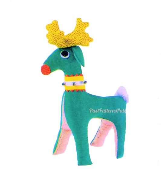 Vintage Christmas Sewing Pattern 25" Corduroy Fabric Reindeer Stuffed Soft Sculpture Toy Doll PDF Instant Digital Download