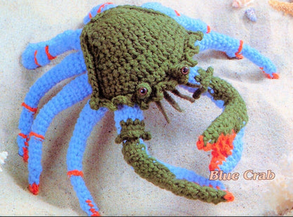 Vintage Crochet Pattern 4" Blue Crab Soft Toy Amigurumi PDF Instant Digital Download Crustacean Realistic Plush Stuffed Sea Life Doll 4 Ply
