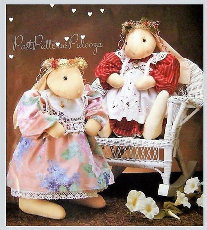 Vintage Sewing Pattern 20" Fabric Victorian Country Bunny Rabbit Soft Sculpture Toy Doll and Her Wardrobe PDF Instant Digital Download