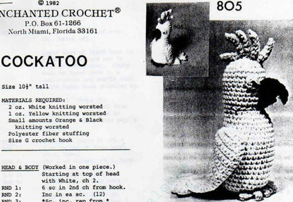 Vintage Crochet Pattern 10" Cockatoo Pet Bird Doll PDF Instant Digital Download Yellow White Parrot Amigurumi Plush Soft Toy 10 Ply
