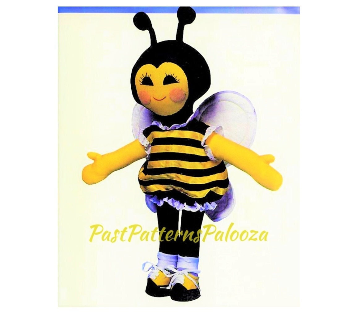 Vintage Sewing Pattern 20" Cute Honey Bee Bumblebee Fabric Soft Sculpture Doll PDF Instant Digital Download Kitsch Kawaii Stuffed Bee Toy