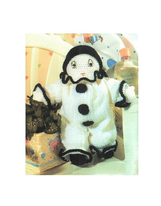 Vintage Crochet Pattern 10" French Mime Clown Doll Pierrot Poupée English AND French PDF Instant Digital Download 10 Ply Version Francaise