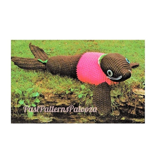 Vintage Crochet Pattern 28" Seal with Sweater Soft Toy Doll PDF Instant Digital Download Sea Lion Amigurumi Stuffed Plush Arctic Animal