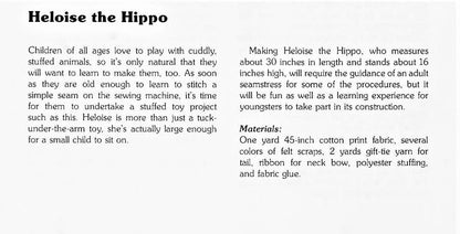 Vintage Sewing Pattern 30" Heloise Hippo Groovy Mod Soft Toy Doll Cotton Print Fabric PDF Instant Digital Download Sewn Funky Stuffed Animal