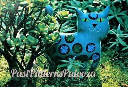 Vintage Sewing Pattern Retro Mod Katy Kitty Cat Soft Felt Toy or Pillow PDF Instant Digital Download Kitsch Toy Applique Animal Doll