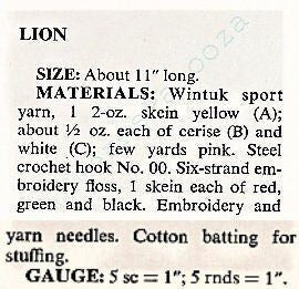 Vintage Crochet Pattern 11" Lion With Striped Sweater Soft Toy PDF Instant Digital Download 1970s Amigurumi Lion Big Cat Doll 10 Ply