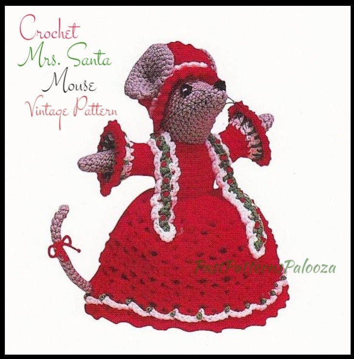 Vintage Crochet Pattern 11" Christmas Mouse Mrs Santa Claus Amigurumi Soft Toy Doll PDF Instant Download Plush Mouse 4 Ply