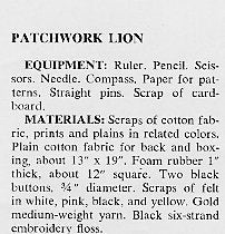 Vintage Sewing Pattern 12" Retro Patchwork Lion Pillow Soft Toy Doll Cushion PDF Instant Digital Download Funky Boho Mod Stuffed Toy